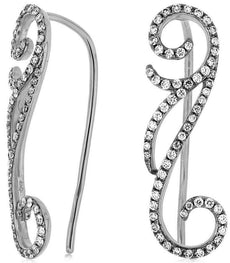 ESTATE .61CT DIAMOND 14KT WHITE GOLD DOUBLE SWIRL MUSICAL NOTE HANGING EARRINGS