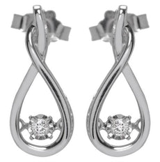 .06CT DIAMOND 18KT WHITE GOLD SOLITAIRE SEMI INFINITY TEAR DROP HANGING EARRINGS