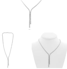 7.36CT DIAMOND 14KT WHITE GOLD 3D ROUND DOUBLE BAR LARIAT LOVE TENNIS NECKLACE