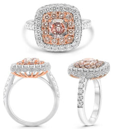 2.27CT WHITE & PINK DIAMOND 18KT WHITE & ROSE GOLD 3D ROUND & CUSHION HALO RING