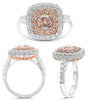 2.27CT WHITE & PINK DIAMOND 18KT WHITE & ROSE GOLD 3D ROUND & CUSHION HALO RING