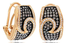 WIDE 2.26CT WHITE & CHOCOLATE FANCY DIAMOND 14KT ROSE GOLD 3D HANGING EARRINGS
