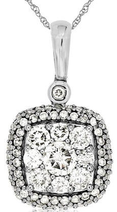 .75CT DIAMOND 14KT WHITE GOLD CLASSIC ROUND CLUSTER SQUARE FUN FLOATING PENDANT