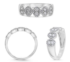 .45CT DIAMOND 14K WHITE GOLD 3D ROUND MULTI FLOWER OVAL SHAPE ANNIVERSARY RING