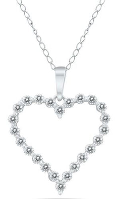 .20CT DIAMOND 14KT WHITE GOLD ROUND OPEN HEART SHARED PRONG FUN FLOATING PENDANT