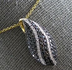 .90CT WHITE & BLACK DIAMOND 14KT YELLOW GOLD TEAR DROP FLOATING PENDANT #27971