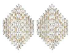 LARGE 1.48CT DIAMOND 14KT YELLOW GOLD BAGUETTE HEXAGON CLIP ON HANGING EARRINGS