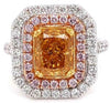 EXTRA LARGE 3CT WHITE & FANCY YELLOW DIAMOND 18KT TRI COLOR GOLD ENGAGEMENT RING