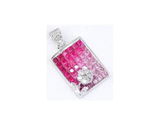 2.95CT DIAMOND & AAA PINK SAPPHIRE 14KT WHITE GOLD 3D PRINCESS INVISIBLE PENDANT