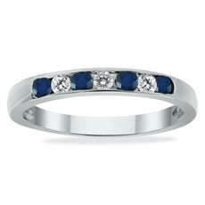 .45CT DIAMOND & AAA SAPPHIRE 14KT WHITE GOLD CLASSIC 7 STONE ANNIVERSARY RING