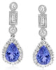 ESTATE 3.29CT DIAMOND & AAA TANZANITE 18K WHITE GOLD FILIGREE TEAR DROP EARRINGS