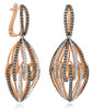 LARGE 2.05CT WHITE & CHOCOLATE FANCY DIAMOND 14K ROSE GOLD 3D LEVERBACK EARRINGS