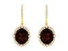 LARGE 11.7CT DIAMOND & AAA GARNET 14KT YELLOW GOLD 3D OVAL HALO HANGING EARRINGS