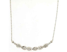 ESTATE .16CT DIAMOND 14KT WHITE GOLD 3D ROUND TRIPLE INFINITY BAR LOVE NECKLACE