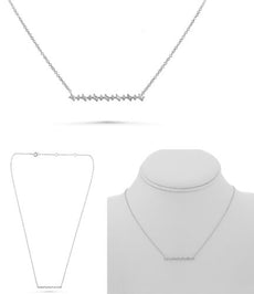 .22CT DIAMOND 14KT WHITE GOLD ROUND & BAGUETTE DIAGONAL ADJUSTABLE BAR NECKLACE