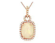3.15CT DIAMOND & AAA OPAL 14KT ROSE GOLD CUSHION LOVE KNOT HALO FLOATING PENDANT
