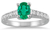 1.23CT DIAMOND & AAA EMERALD 14KT WHITE GOLD OVAL ROUND LUCIDA ENGAGEMENT RING