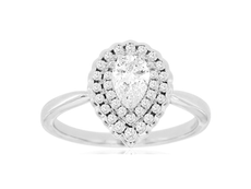 .67CT DIAMOND 14KT WHITE GOLD 3D PEAR SHAPE & ROUND DOUBLE HALO ENGAGEMENT RING