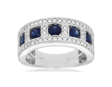 1.47CT DIAMOND & AAA SAPPHIRE 14KT WHITE GOLD 3D SQUARE SETTING ANNIVERSARY RING