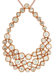 1.17CT DIAMOND 14KT ROSE GOLD ROUND BEZEL OPEN TEAR DROP MULTI ROW FUN PENDANT