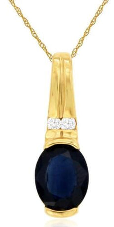1.45CT DIAMOND & AAA SAPPHIRE 14KT YELLOW GOLD OVAL & ROUND SEMI BEZEL PENDANT
