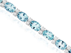 14.0CT DIAMOND & AAA AQUAMARINE 14KT WHITE GOLD OVAL & ROUND FILIGREE BRACELET