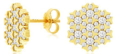 .75CT DIAMOND 14KT YELLOW GOLD MULTI FLOWER SNOWFLAKE HEXAGON FUN STUD EARRINGS