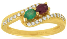 .55CT DIAMOND & AAA EMERALD & AAA RUBY 14KT YELLOW GOLD OVAL & ROUND LOVE RING