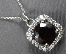 2.58CT DIAMOND & AAA GARNET 14K WHITE GOLD 3D ROUND HALO SQUARE FLOATING PENDANT
