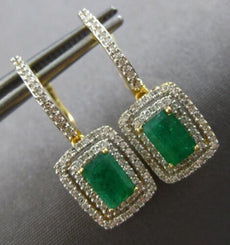 2.2CT DIAMOND & AAA EMERALD 14KT 2 TONE GOLD 3D SQUARE LEVERBACK EARRINGS #28137