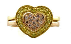 .30CT PINK & FANCY YELLOW DIAMOND 18KT YELLOW & ROSE GOLD DOUBLE HEART LOVE RING