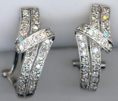 ESTATE .43CT DIAMOND 14K WHITE GOLD 3D DOUBLE SWIRL FUN CLIP ON HANGING EARRINGS