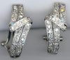 ESTATE .43CT DIAMOND 14K WHITE GOLD 3D DOUBLE SWIRL FUN CLIP ON HANGING EARRINGS