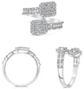 LARGE .61CT DIAMOND 14KT WHITE GOLD 3D ROUND & BAGUETTE DOUBLE SQUARE LOVE RING