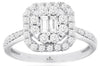 .75CT DIAMOND 14KT WHITE GOLD ROUND & BAGUETTE FLOWER HALO FRIENDSHIP LOVE RING