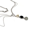 1.49CT DIAMOND & AAA ONYX & PEARL 18KT WHITE GOLD LARIAT CIRCULAR LOVE NECKLACE