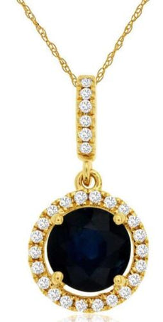 1.23CT DIAMOND & AAA SAPPHIRE 14KT YELLOW GOLD 3D CLASSIC ROUND FLOATING PENDANT