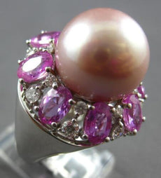 5.28CT DIAMOND & AAA PINK SAPPHIRE & PINK SOUTH SEA PEARL 18K WHITE GOLD 3D RING