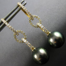 LARGE .84CT DIAMOND & AAA TAHITIAN PEARL 18K YELLOW GOLD HUGGIE HANGING EARRINGS