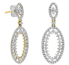 ESTATE .73CT DIAMOND 14KT YELLOW GOLD 3D OVAL FUN HANGING EARRINGS