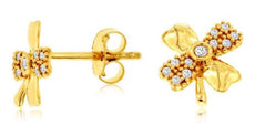 ESTATE .10CT DIAMOND 14KT YELLOW GOLD 3D CLASSIC LUCKY SHAMROCK STUD EARRINGS