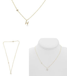 .08CT DIAMOND 14KT YELLOW GOLD 3D INITIAL H SOLITAIRE BY THE YARD FUN NECKLACE