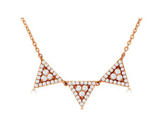 .30CT DIAMOND 14KT ROSE GOLD 3D TRIANGULAR TRILLION PAST PRESENT FUTURE NECKLACE