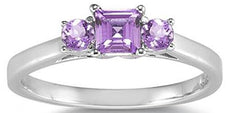 .70CT AAA AMETHYST 14K WHITE GOLD 3D ROUND & PRINCESS CLASSIC 3 STONE FUN RING