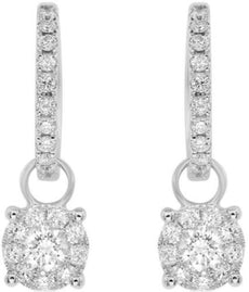 .92CT DIAMOND 14KT WHITE GOLD 3D CLASSIC SOLITAIRE HALO ROUND HANGING EARRINGS