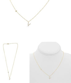 .08CT DIAMOND 14KT YELLOW GOLD 3D INITIAL V SOLITAIRE BY THE YARD FUN NECKLACE