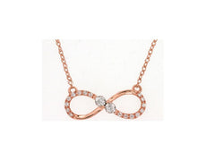 ESTATE .10CT DIAMOND 14KT ROSE GOLD 3D CLASSIC 2 STONE INFINITY LOVE NECKLACE