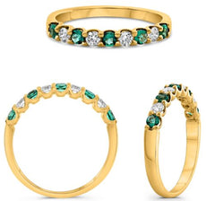 .50CT DIAMOND & AAA EMERALD 14K YELLOW GOLD 3D ROUND 9 STONE CLASSIC LUCIDA RING