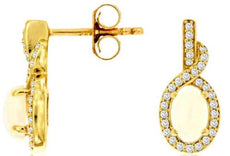 0.77CT DIAMOND & AAA OPAL 14K YELLOW GOLD OVAL & ROUND LOVE KNOT HANGING EARRINGS