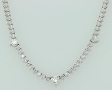 14.0CT DIAMOND 18K WHITE GOLD ROUND PAST PRESENT FUTURE ETERNITY TENNIS NECKLACE